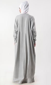 Grey Everydaywear Fleece Abaya With Pockets - EastEssence.com