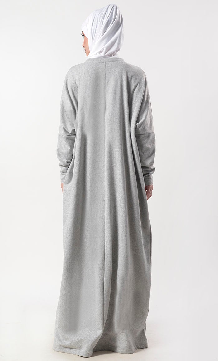 Grey Everydaywear Fleece Abaya With Pockets - EastEssence.com