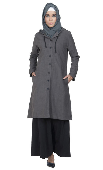 Grey Hooded Corduroy Jacket - EastEssence.com