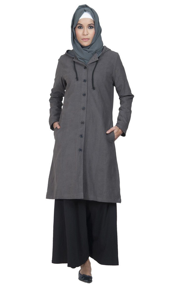 Grey Hooded Corduroy Jacket - EastEssence.com