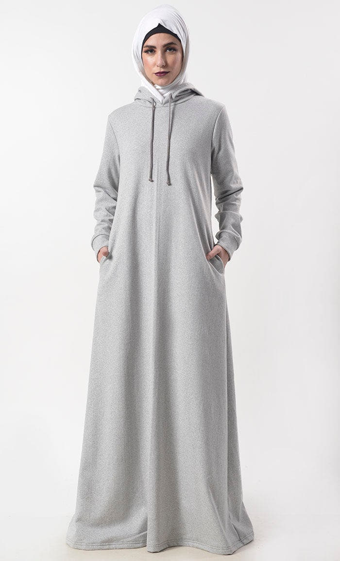 Women’s Warm Fleece Hooded Abaya with Pockets