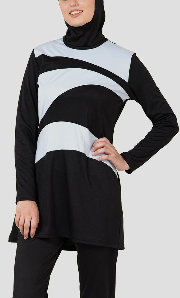 Grey Wavy Panel Detail Swimwear Burkini Three Piece Set-Final Sale - EastEssence.com