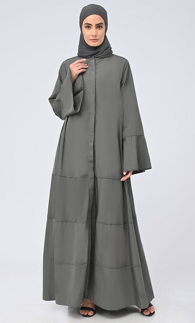 Haiza Royal Islamic Button Down Tiered Abaya With Matching Hijab - EastEssence.com