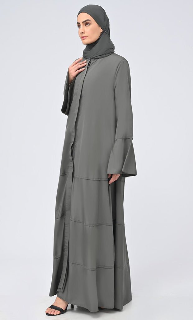 Haiza Royal Islamic Button Down Tiered Abaya With Matching Hijab - EastEssence.com