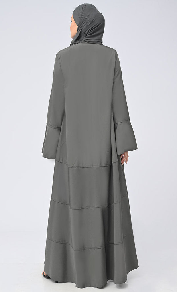 Haiza Royal Islamic Button Down Tiered Abaya With Matching Hijab - EastEssence.com