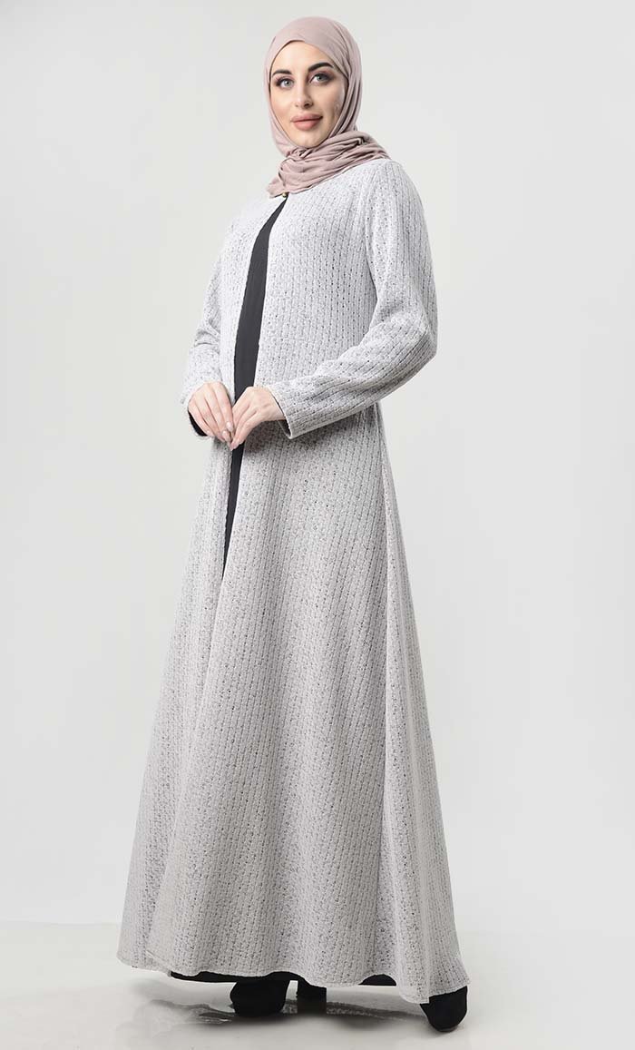 Heavy Self Knit Shrug With Lining - EastEssence.com