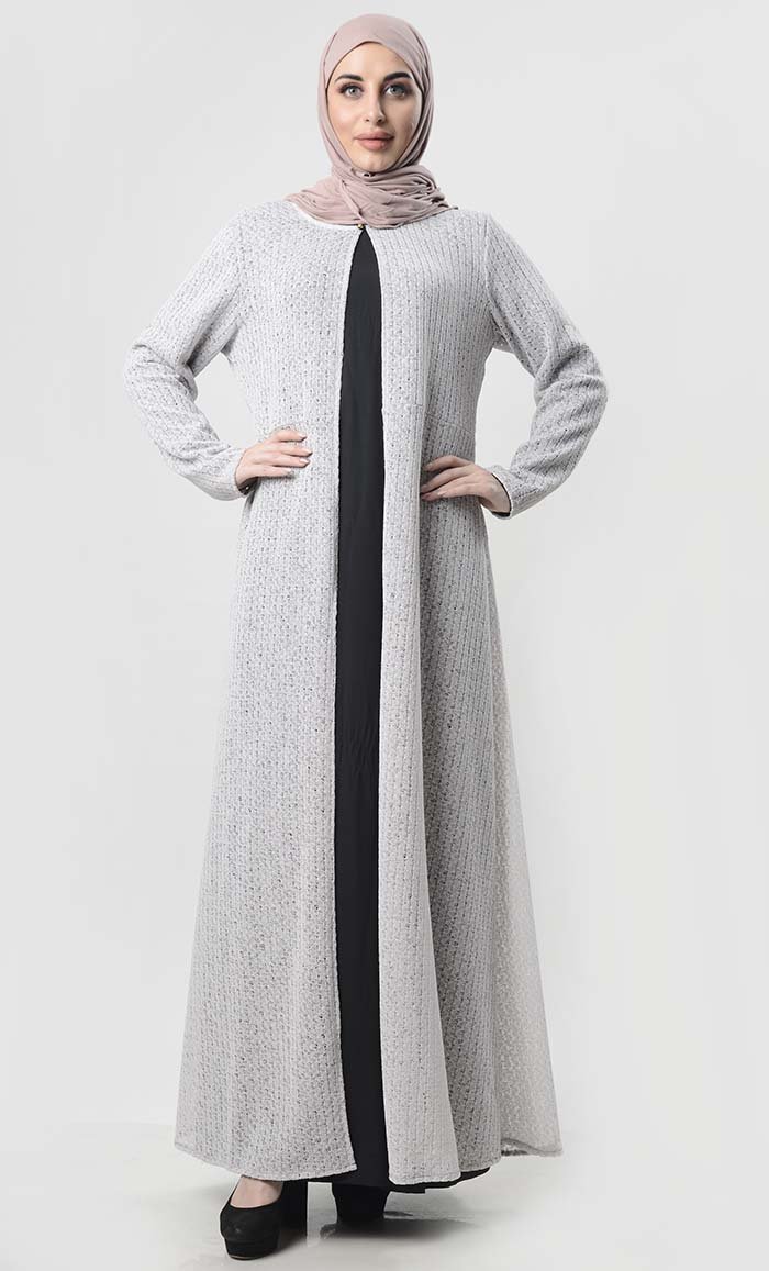 Heavy Self Knit Shrug With Lining - EastEssence.com