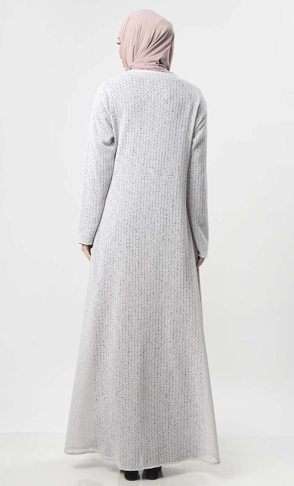 Heavy Self Knit Shrug With Lining - EastEssence.com