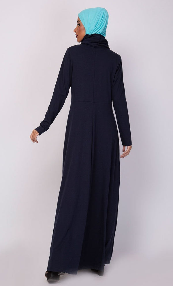 High Neck Collared And Pockets Detail Abaya Dress - EastEssence.com