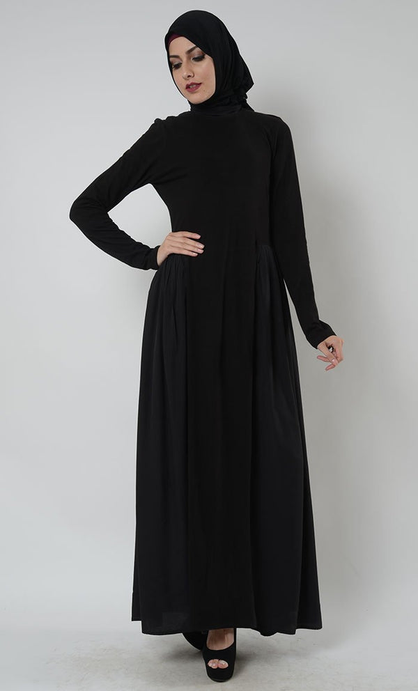 pleated dress hijab Modest Black Pleated Maxi Dress 43532S
