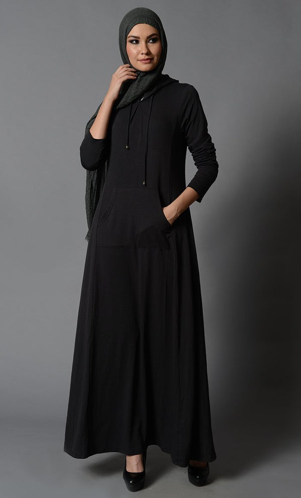 Black Lycra Jersey Hoodie Abaya