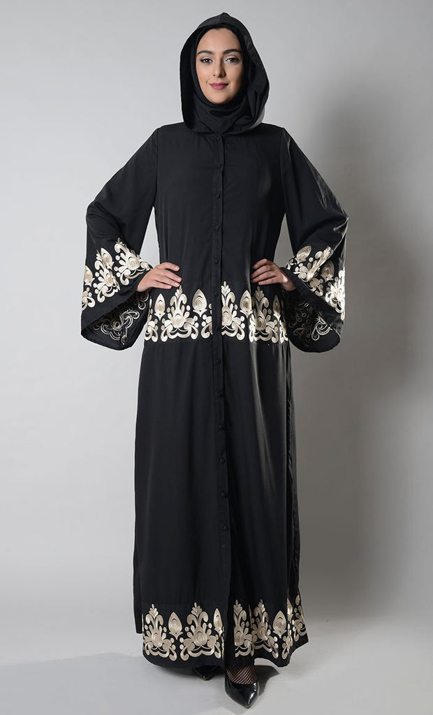 Hoodie style thread embroidered abaya dress - EastEssence.com