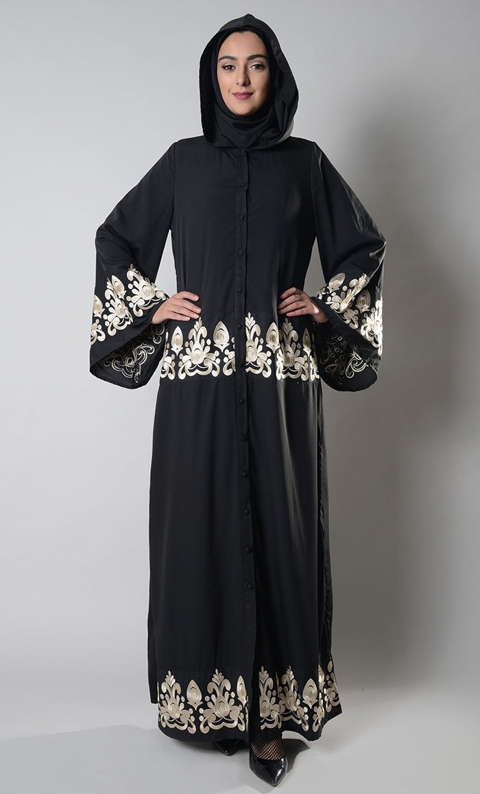 Hoodie style thread embroidered abaya dress available only at ...