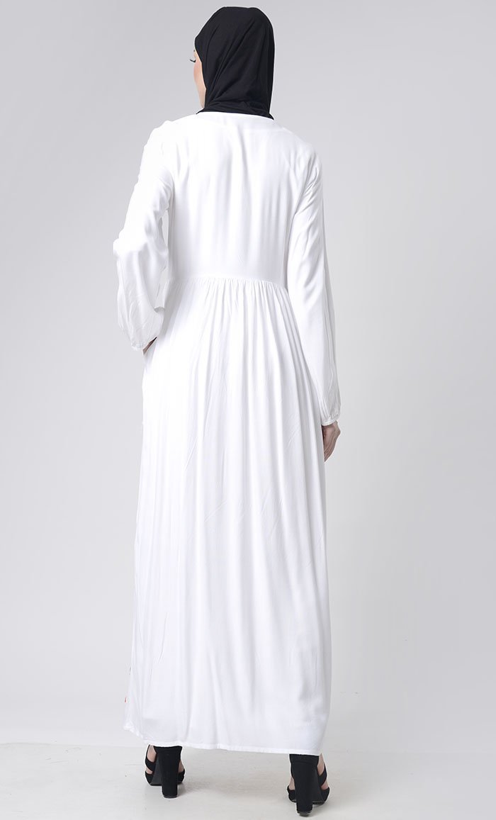 Intricate Floral Embroidery Abaya With Pockets - EastEssence.com