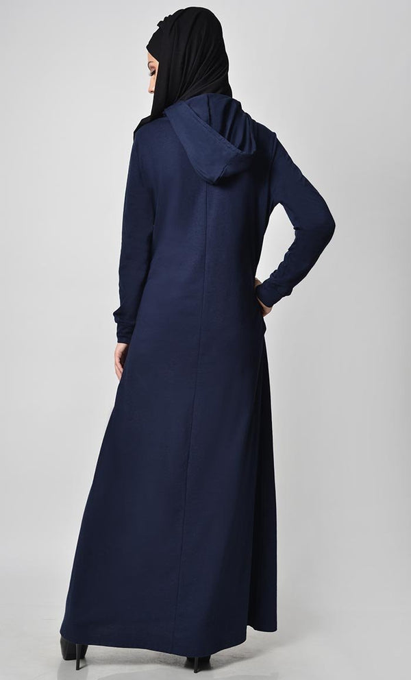 Inverted Color Contast Jersey Abaya-Navy - EastEssence.com