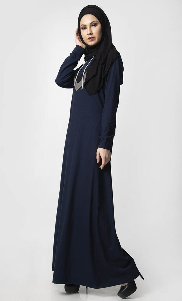 Inverted Color Contast Jersey Abaya-Navy - EastEssence.com
