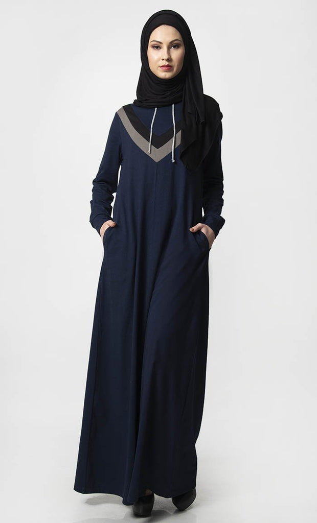 Inverted Color Contast Jersey Abaya-Navy - EastEssence.com