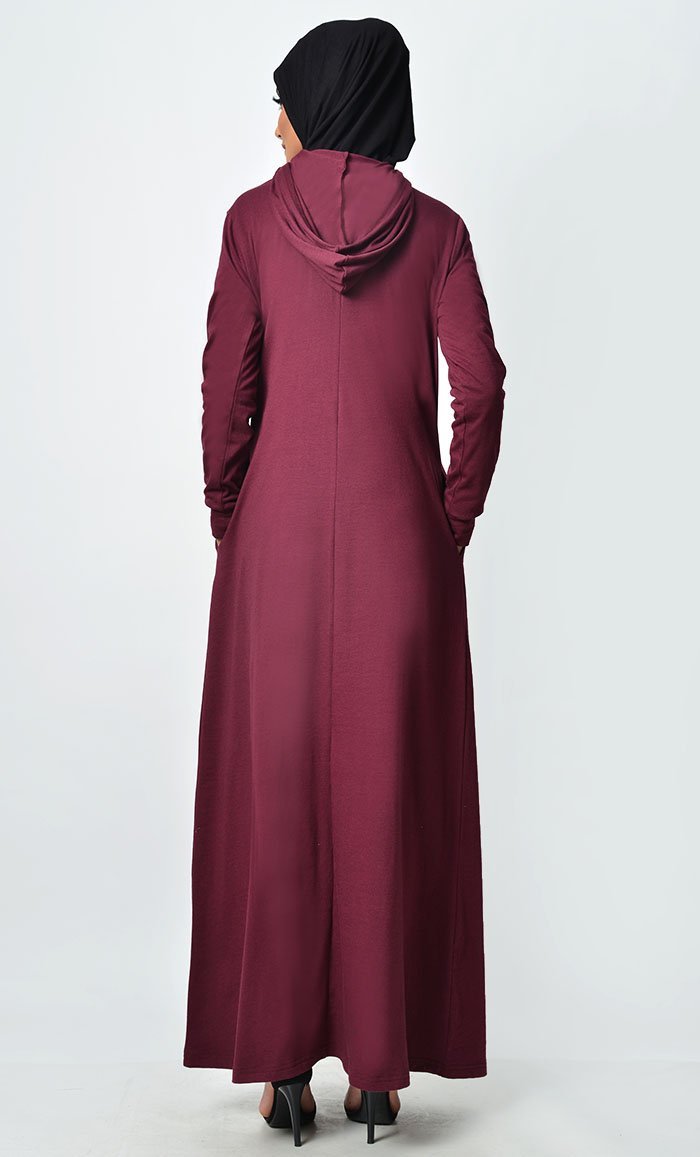 Inverted Color Contast Jersey Abaya-Wine - EastEssence.com