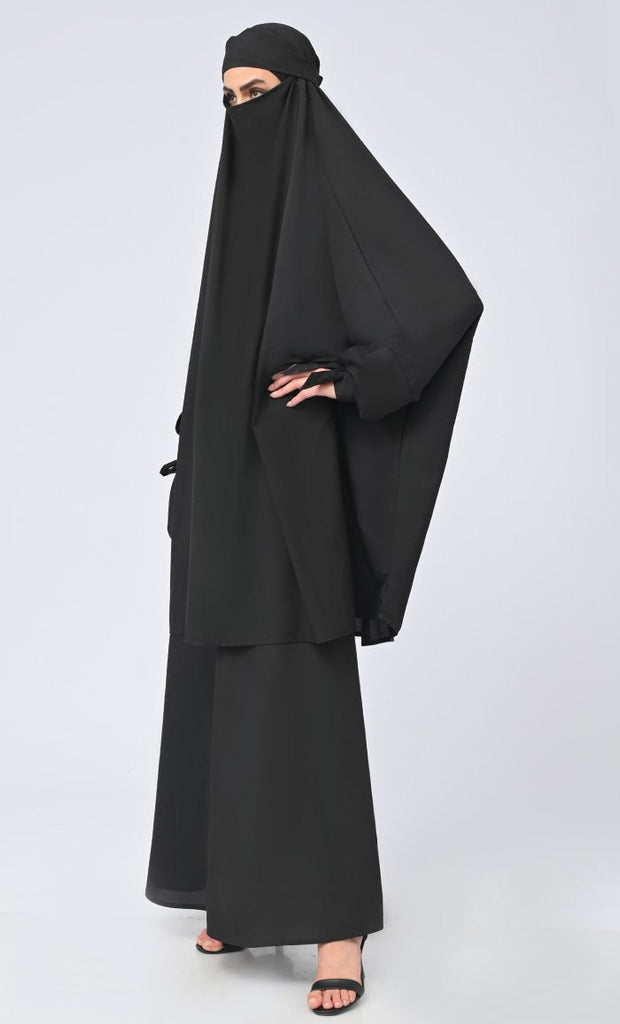 Isha Modest Black Crepe Khimar Prayer Dress For Women - EastEssence.com