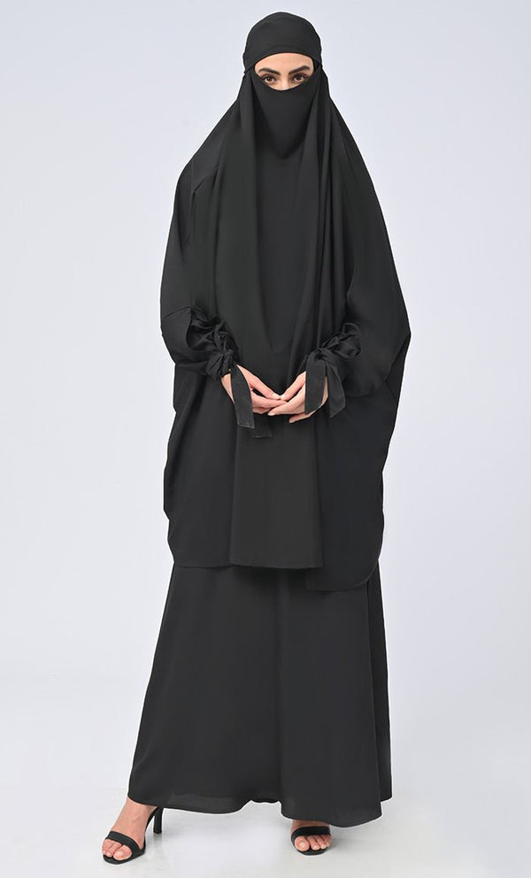 Isha Modest Black Crepe Khimar Prayer Dress For Women