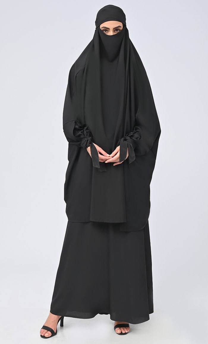 Isha Modest Black Crepe Khimar Prayer Dress For Women