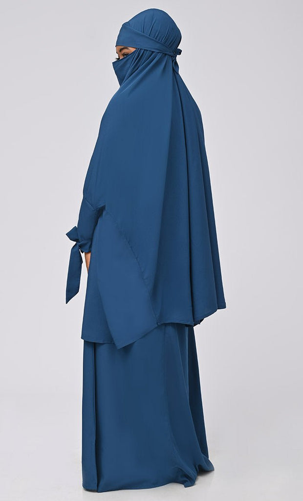 Isha Modest Navy Crepe Khimar Prayer Dress For Women - EastEssence.com