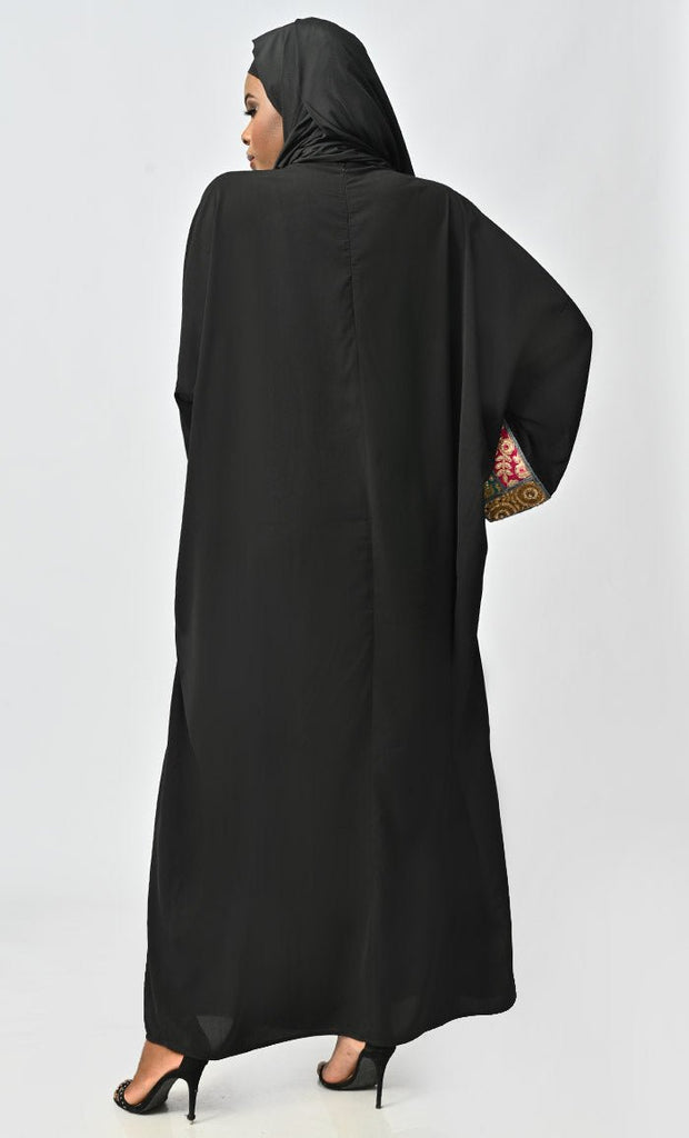 Islamic Designer Abaya With Intricate Lace Detailing Neck - EastEssence.com