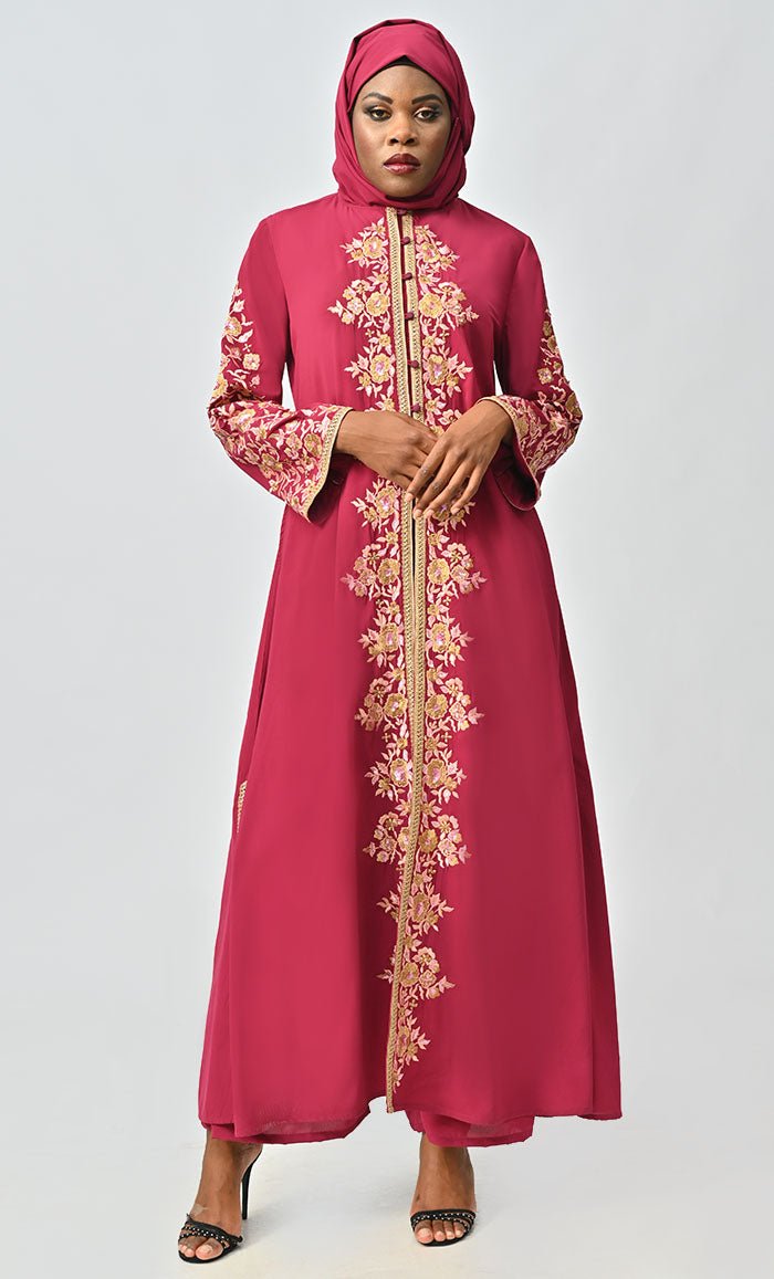 Islamic Designer Nida Machine And Hand Embroidered Abaya - EastEssence.com