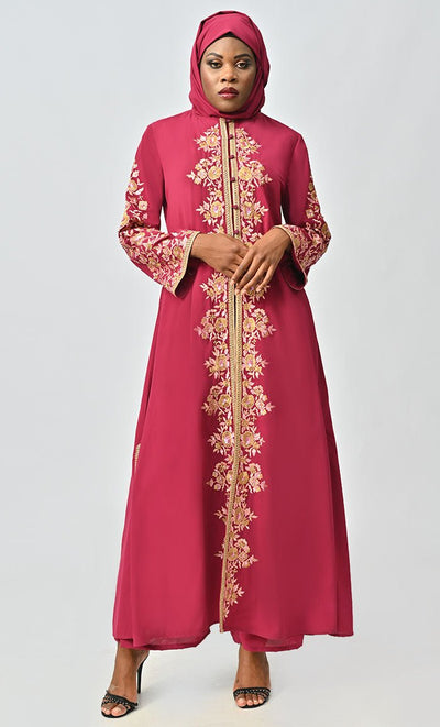 Islamic Designer Nida Machine And Hand Embroidered Abaya - EastEssence.com
