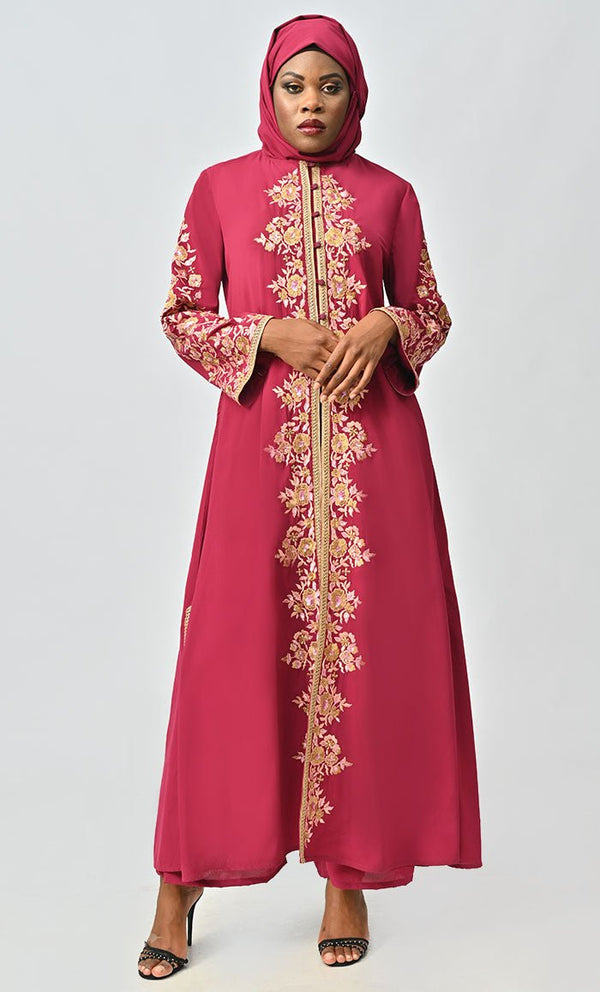 Islamic Designer Nida Machine And Hand Embroidered Abaya - EastEssence.com