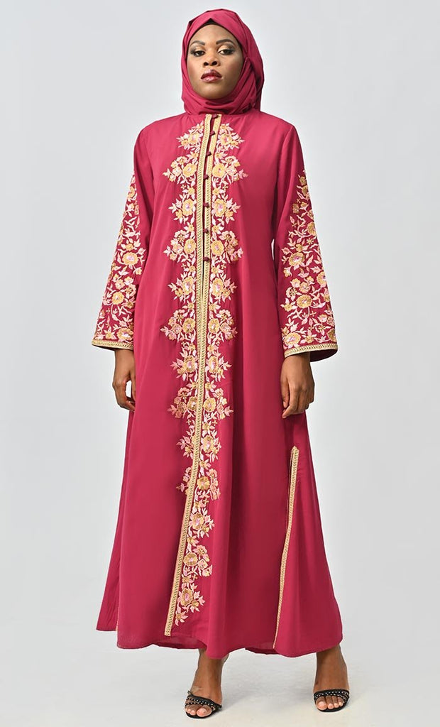 Islamic Designer Nida Machine And Hand Embroidered Abaya - EastEssence.com