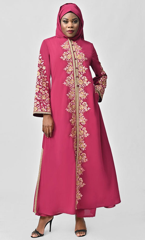 Islamic Designer Nida Machine And Hand Embroidered Abaya - EastEssence.com