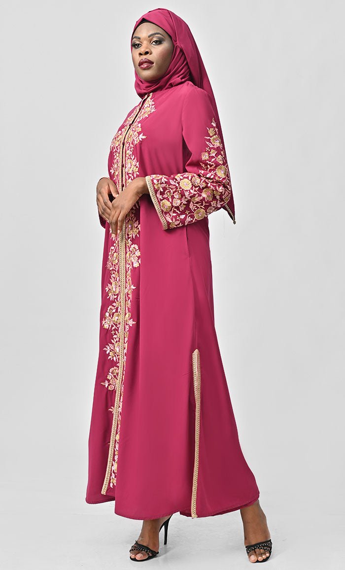 Islamic Designer Nida Machine And Hand Embroidered Abaya - EastEssence.com