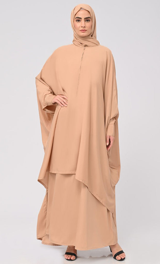 Islamic Front Zipper Double Layer Dress For Women (2Pcset+Hijab) - EastEssence.com