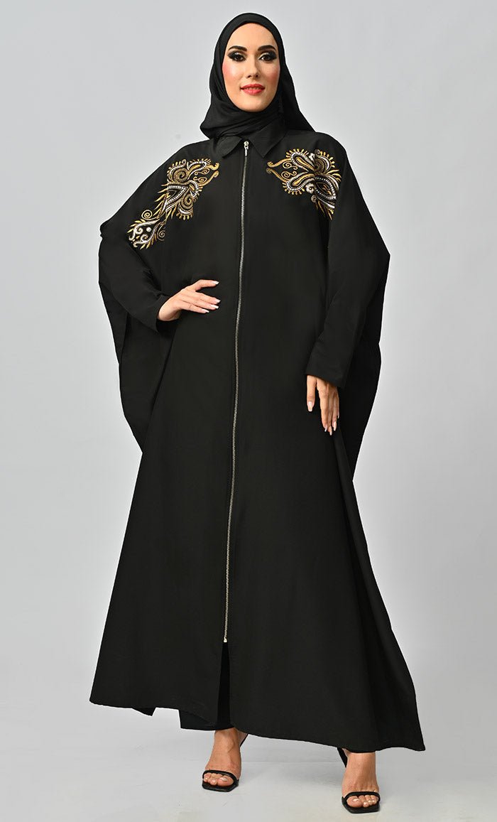 Islamic Golden Embroidery Detailing Kaftan Abaya With Front Zipper ...