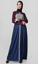 Jersey Tri Color Winter Abaya - Wine + Grey + Navy - EastEssence.com