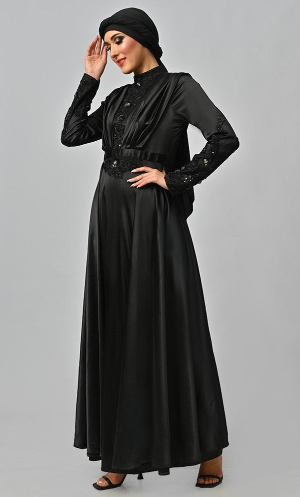 Jordan Beautiful Flared Skirt With Drape Detailing And Embellished Heavy Embroidered Yoke - EastEssence.com