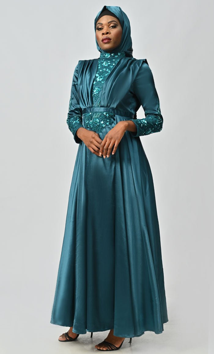 Jordan Flared Skirt With Drape Detailing And Embellished Heavy Embroidered Yoke - EastEssence.com