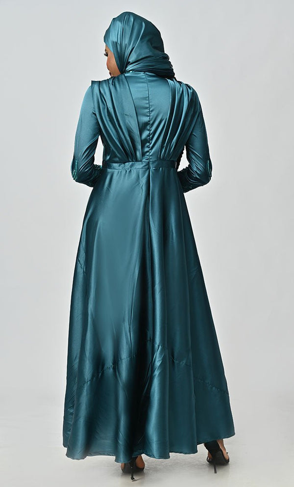 Jordan Flared Skirt With Drape Detailing And Embellished Heavy Embroidered Yoke - EastEssence.com