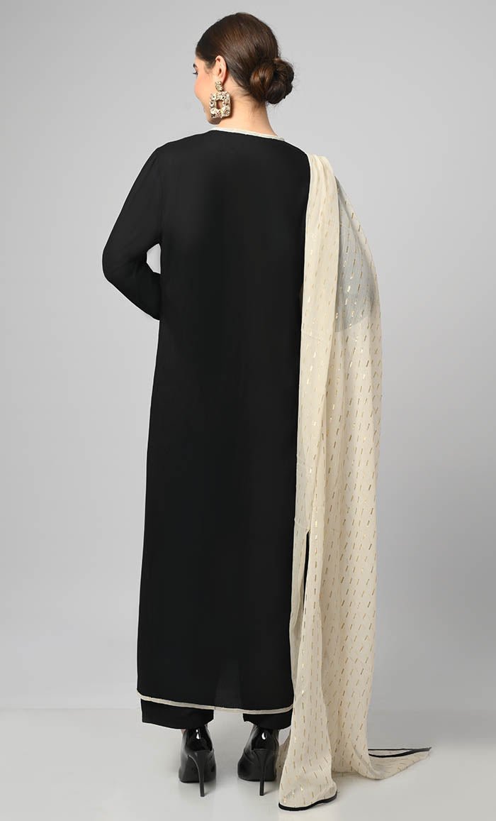 Kashmiri Embroidered Black Rayon Phiran With Salwar