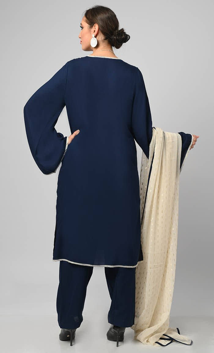 Kashmiri Embroidered Navy Rayon Phiran 