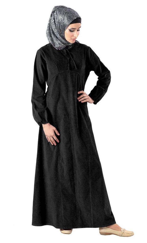 Knotted Tie Up Detail Corduroy Abaya Dress - EastEssence.com