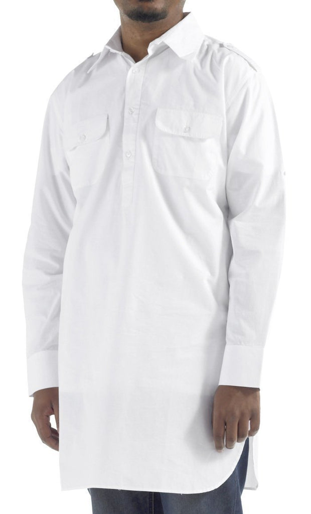 Kurta Cotton Tab Shirt - White - EastEssence.com