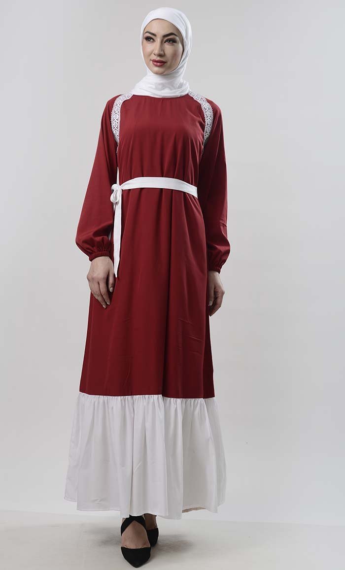 Lace Detailed Abaya With Pockets - EastEssence.com