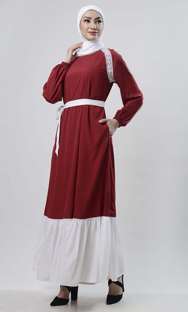 Lace Detailed Abaya With Pockets - EastEssence.com