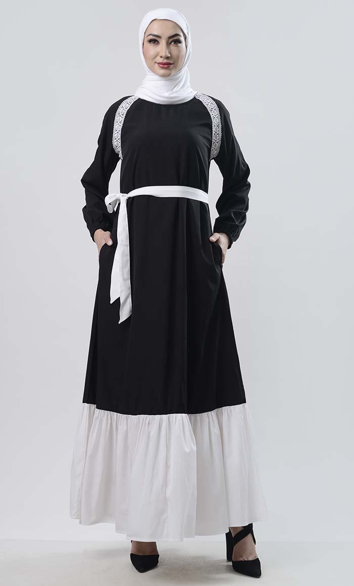 Lace Detailed Abaya With Pockets - EastEssence.com