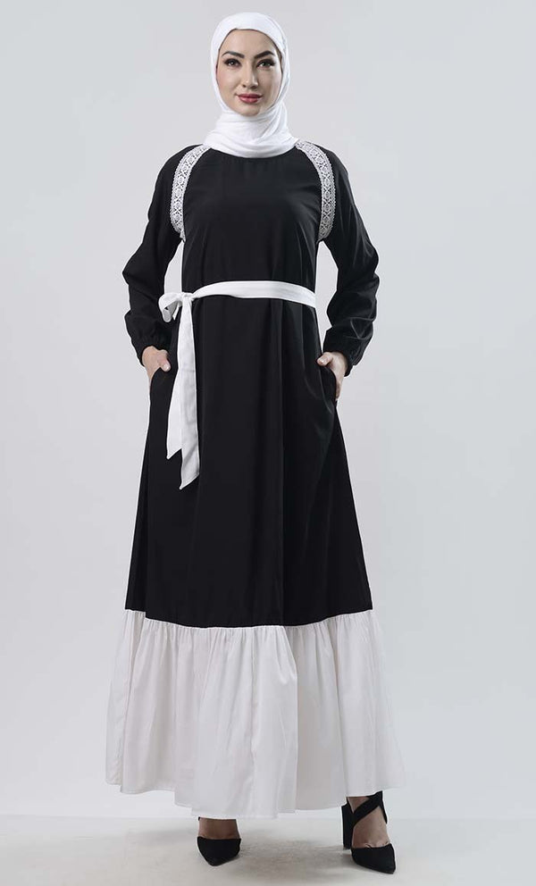Lace Detailed Abaya With Pockets - EastEssence.com