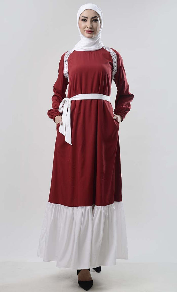Lace Detailed Abaya With Pockets - EastEssence.com