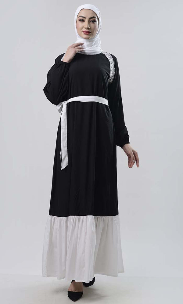 Lace Detailed Abaya With Pockets - EastEssence.com