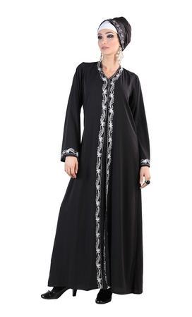 Abaya ouverte sur le devant à double épaisseur avec broderies en dentelle